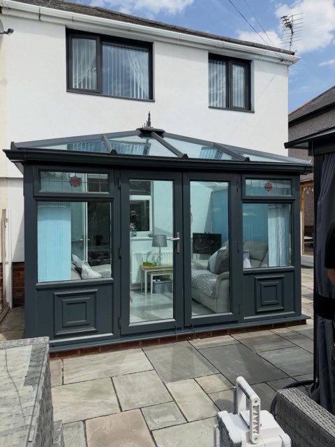 After: Conservatory after being sprayed anthracite grey