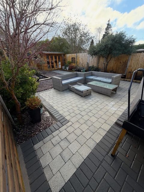 Block paving patio after a deep clean