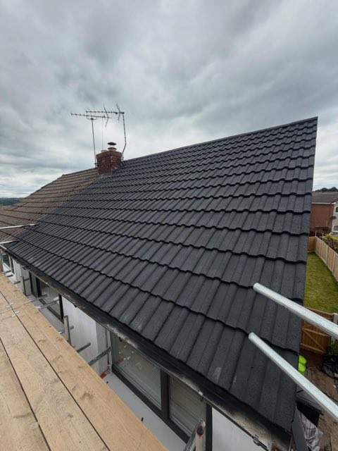 After: The same roof cleaned and spray coated in black